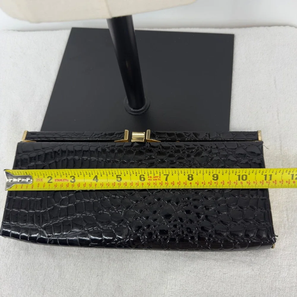 Joan Rivers Classics Collection Black Croc Embossed Patent Evening Clutch Bag